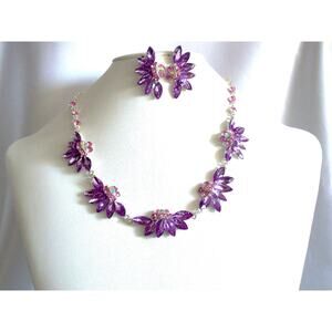 Purple lavender rhinestone bridal MOB prom homecoming party formal necklace set